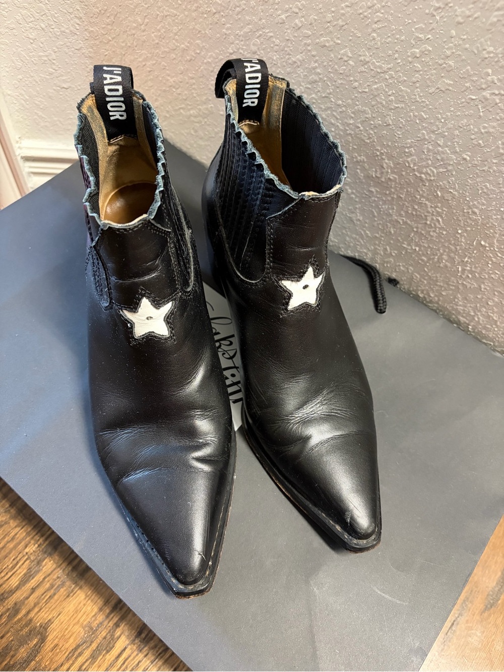 Christian Dior Leather Ankle Shoes Western Boots cowboy Star Black 38 J'ADIOR